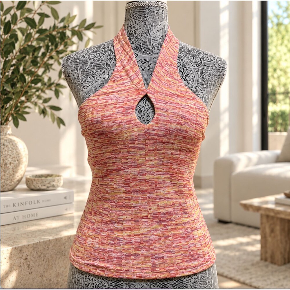 BB Dakota Steve Madden Women M NWT Pink Marled Knit Halter Keyhole Y2K Top Shirt